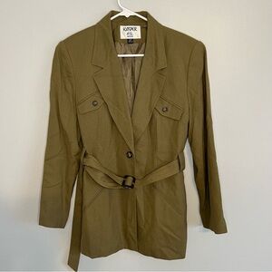 Kasper Womens Linen Rayon Viscose Green Utility Jacket Belted Petite Sz 10P